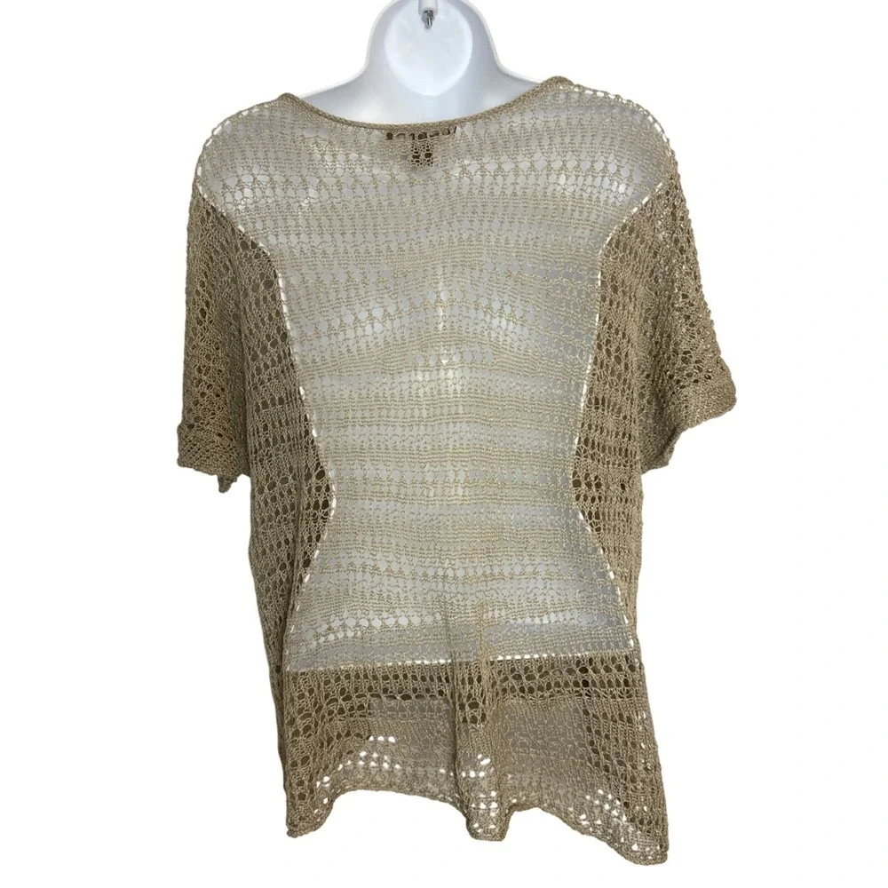 Tommy Bahama Womens Large Linen Top Brown Knit Pullover Crochet Mesh Coverup‎
